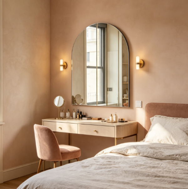 Self Adhesive Frameless Arched Wall Mirror, 40 x 30 cm, for Bathroom, Living Room, Bedroom
